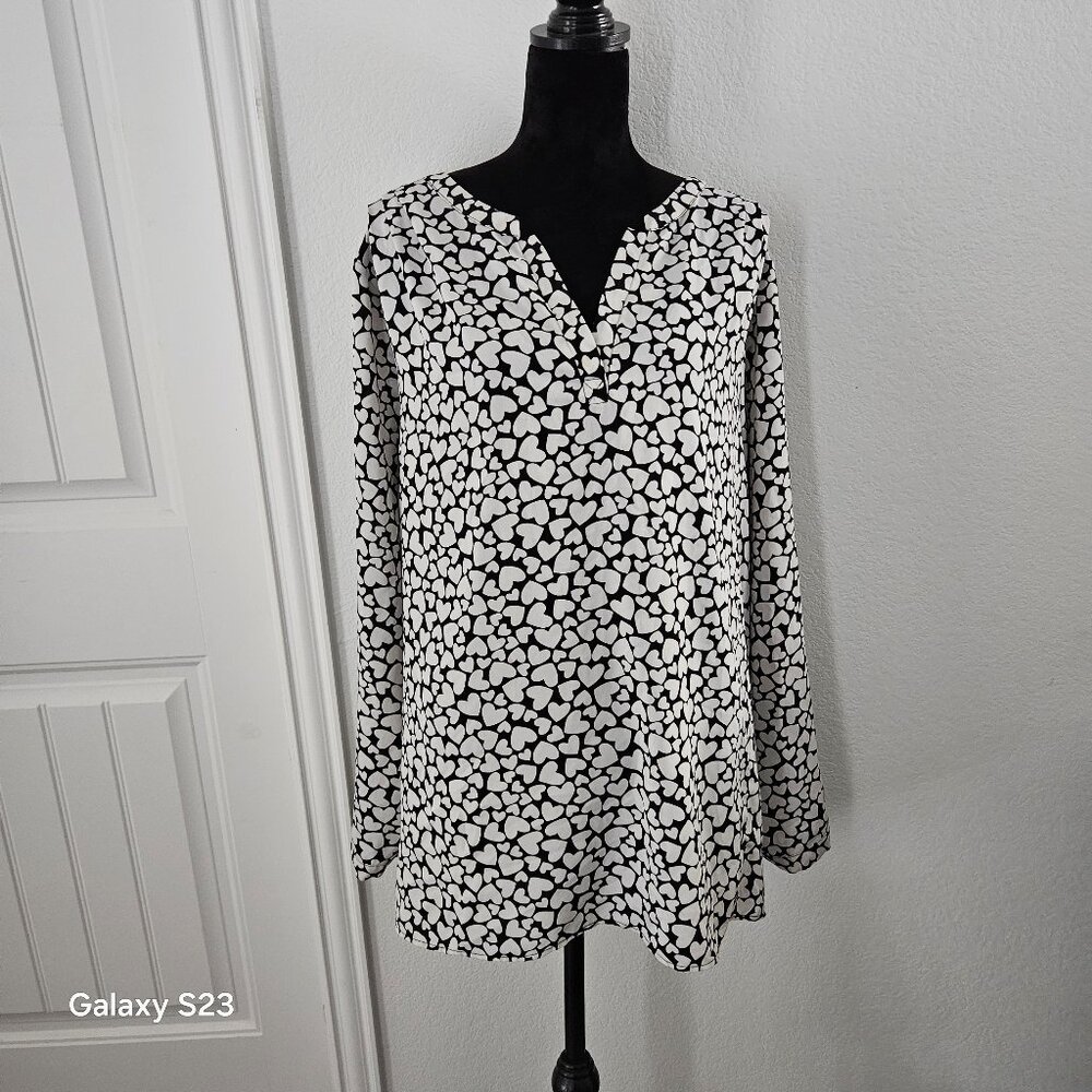 Heart Covered Black and White Blouse